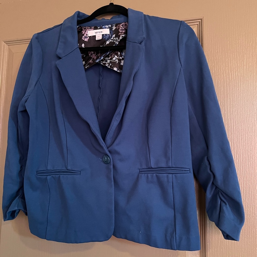 Women’s teal blue jacket, work or casual, medium, stretchy